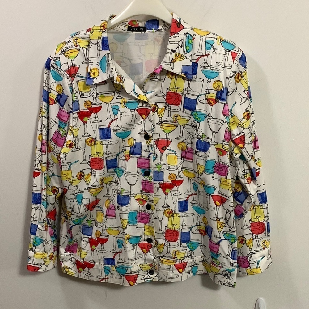 Vikki Vi Cocktail themed Shacket, Sz 1X, button up